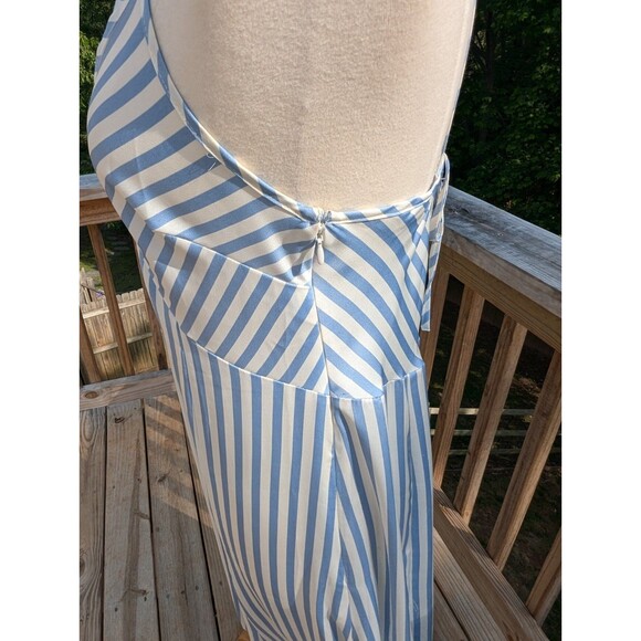 H&M Blue White Striped Slip Dress Spring Summer Satin V-neck Medium Resort - Picture 4 of 8